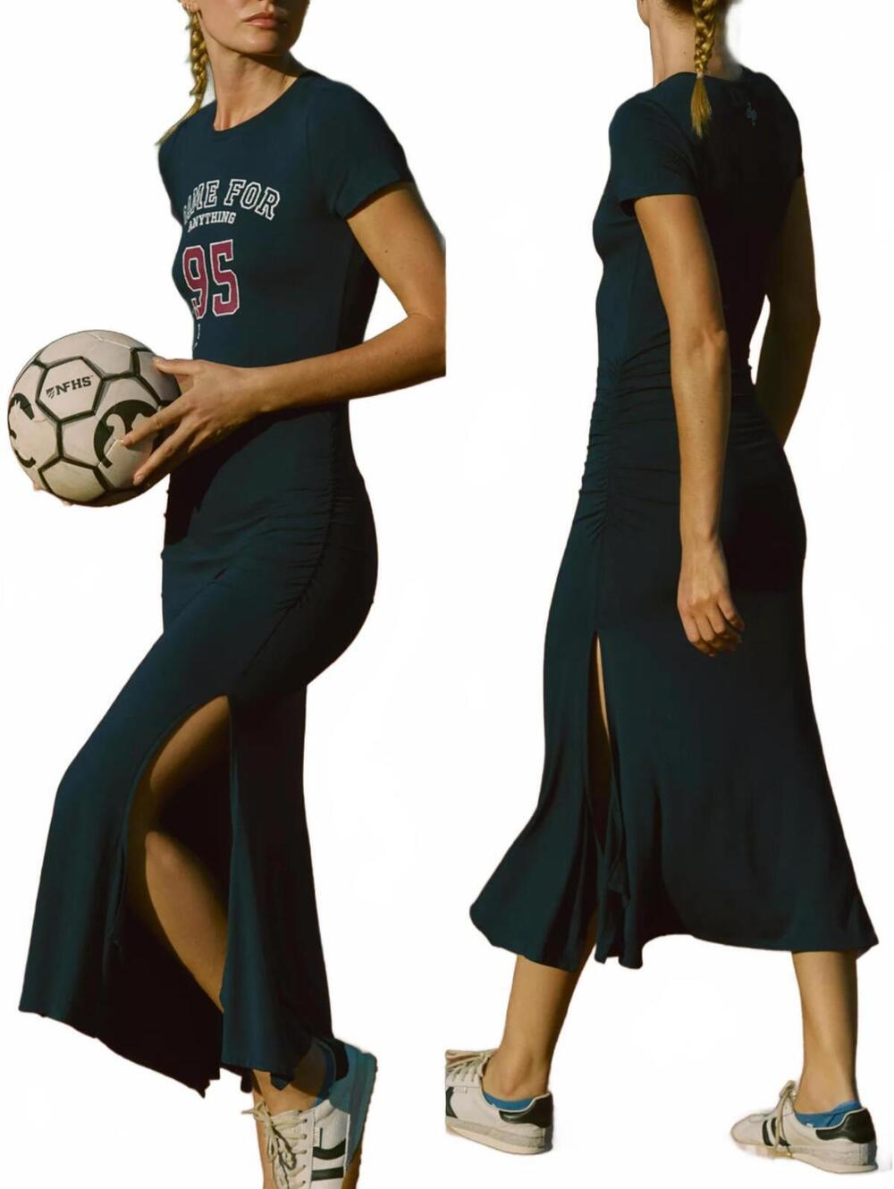 Daily Practice Ready Set Go Fitted Midi Dress Anthropologie NWT Navy Small